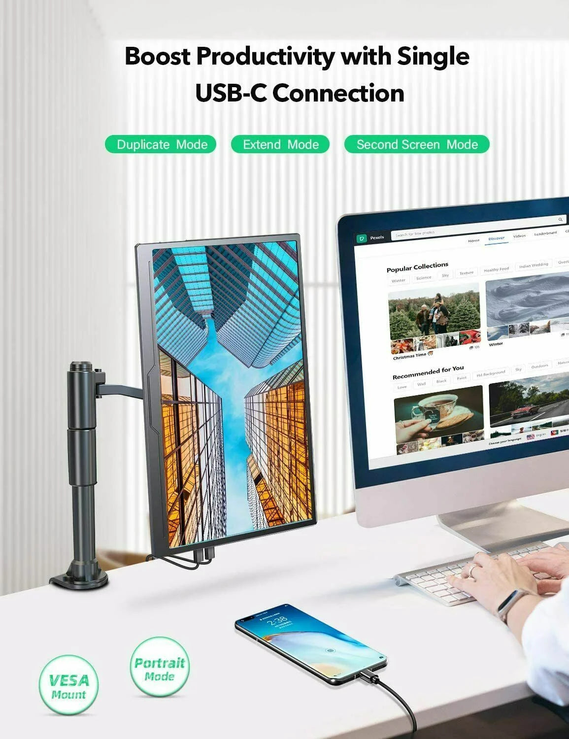 15.6 Inch Portable Monitor for Laptop w/ Stand - 180° Adjustable 1080P IPS Eye Care Screen, Dual Speaker