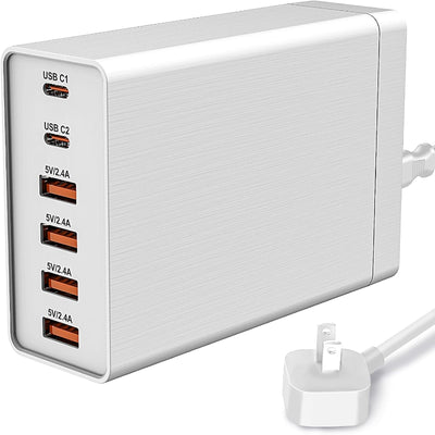 40W Flat Plug 6 Port Multi USB Charging Station with Auto Detect Technology