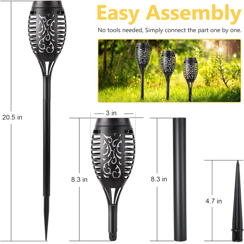 6 Pack Solar Torch Lights for Garden Decor, 12 LEDs Each, 20.5'' Waterproof Solar Lights