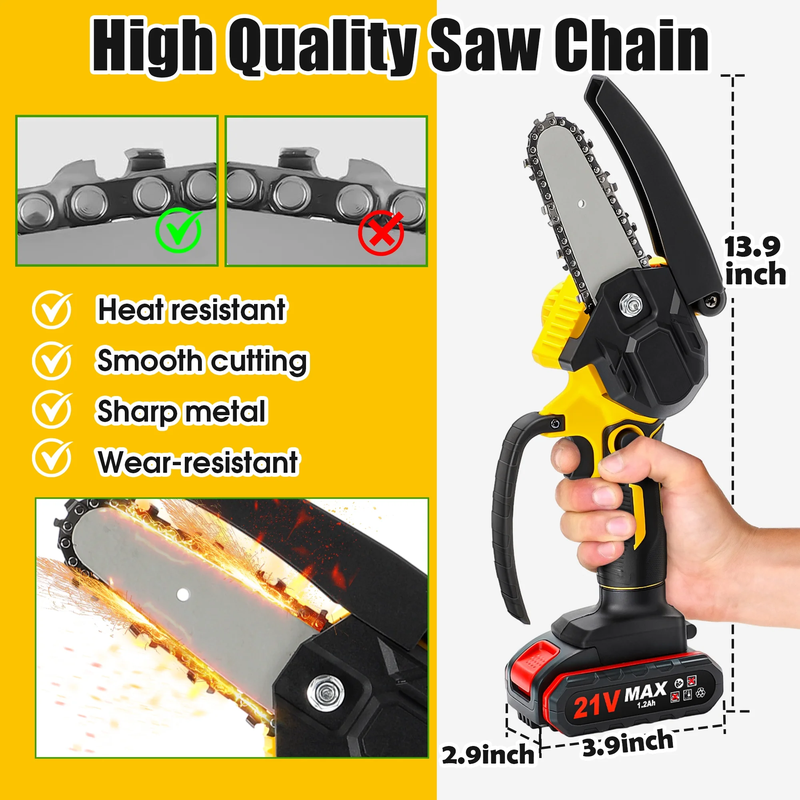 4 Inch Mini Chainsaw with 2 Batteries, Portable Cordless Handled Chain Saw for Trimming