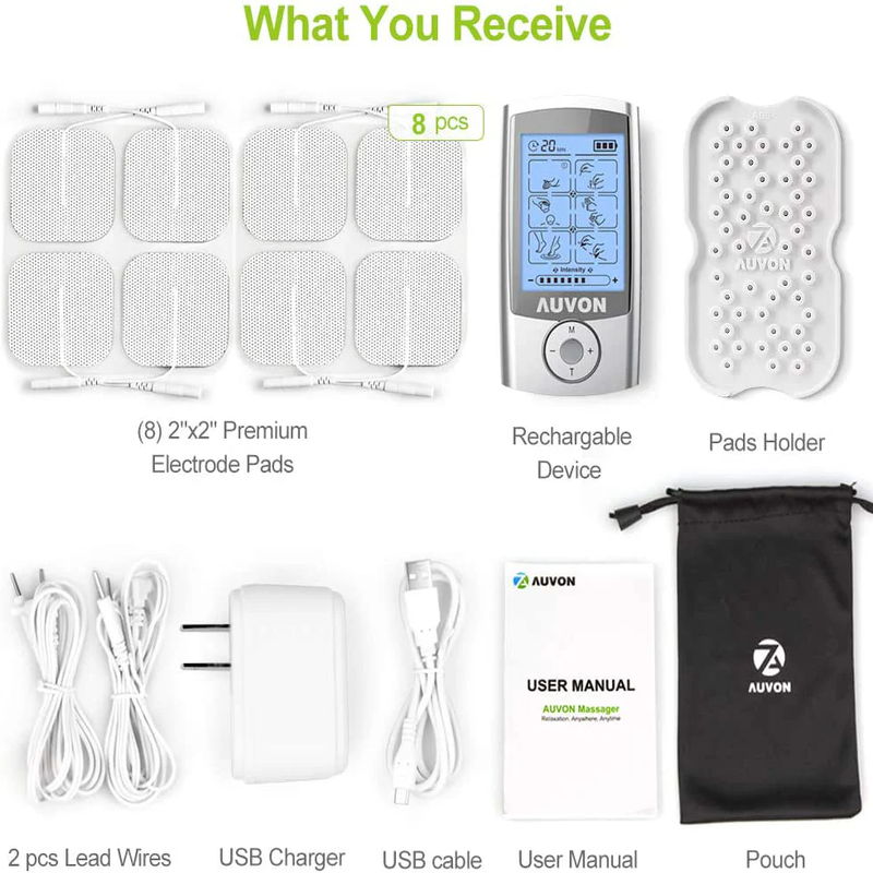Rechargeable TENS Unit Muscle Stimulator, 3Rd Gen 16 Modes TENS Machine with 8Pcs 2"X2" Premium Electrode Pads