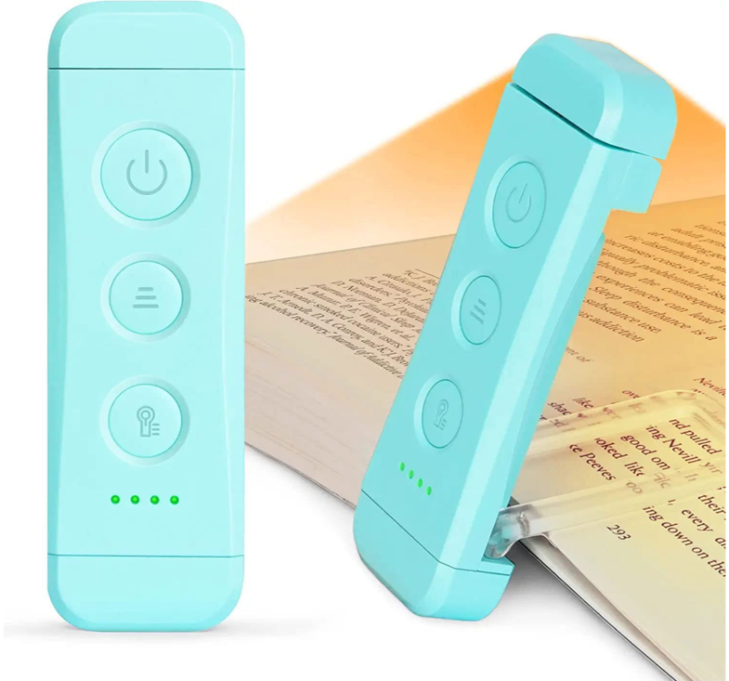 Compact USB Rechargeable Book Light for Reading, Portable Clip-on LED Reading Light, 3 Amber Colors & 5 Brightness Dimmable