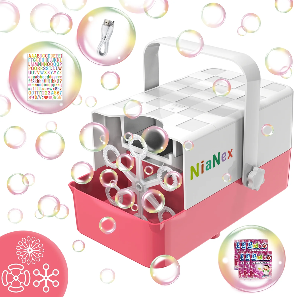 Automatic Bubble Machine with 3 Replaceable Wands, 10000+ Bubbles per Minute