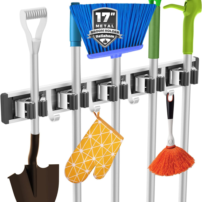 Wall Mount Broom Holder Mop Hanger, Metal Tool Organizer