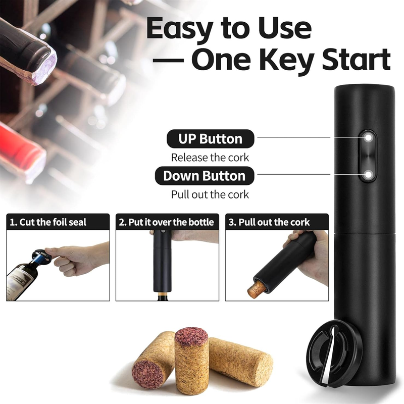 Electric Wine Bottle Opener - Battery Operated Automatic Wine Bottle Opener with Wine Stopper & Foil Cutter