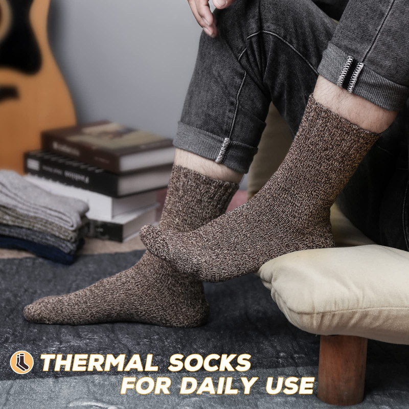Mens Merino Wool Socks Winter Warm Hiking Thick Thermal Cozy Boot Crew Comfy Socks 5 Pairs