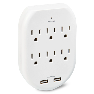 Surge Protector Wall Tap with 6 AC Outlets and 2 USB Ports, 125 Volts 15 Amps