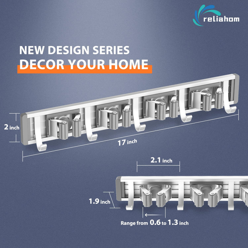 Wall Mount Broom Holder Mop Hanger, Metal Tool Organizer