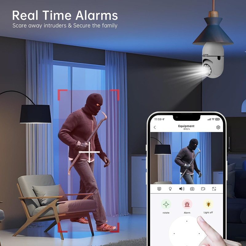 Security Camera Light Bulb - 2K WiFi with Motion Detection, Night Vision, Two-Way Talk