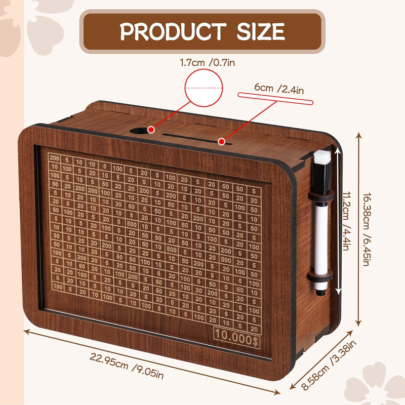 Cash Vault Wooden Savings Challenge Box, Wooden Cash Savings Box with Money Target and Numbers