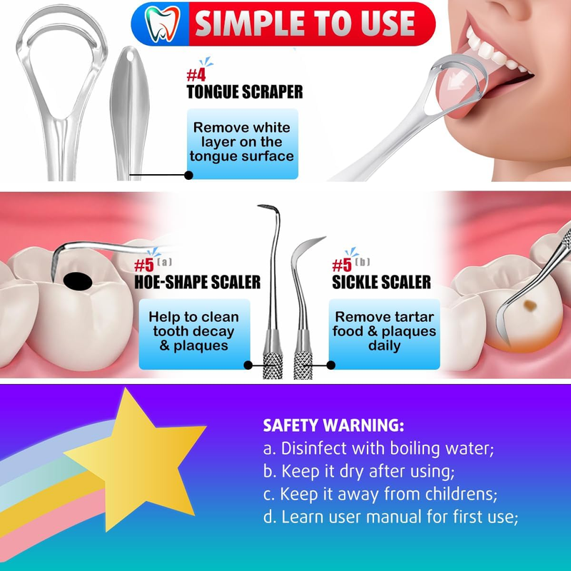 5 Piece Kit with Case - Dental Tools, Dental Hygiene Kit, Oral Care