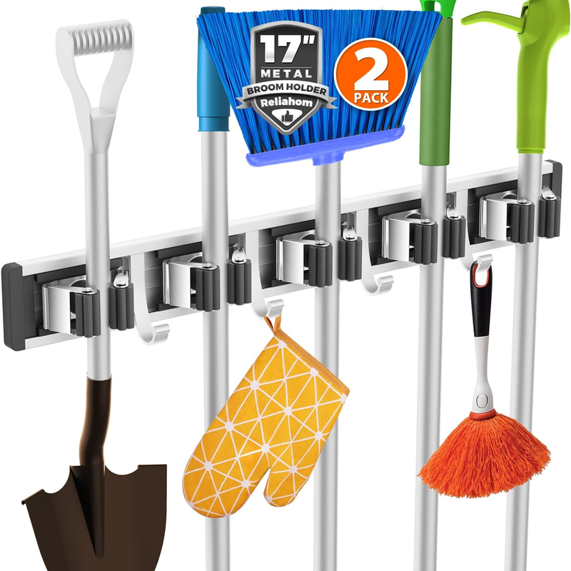 Wall Mount Broom Holder Mop Hanger, Metal Tool Organizer