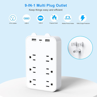 USB Wall Charger Surge Protector 6 Outlet Extender with 3 USB Charging Ports