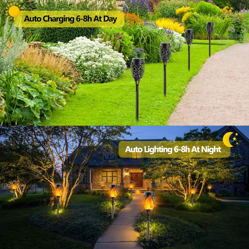 6 Pack Solar Torch Lights for Garden Decor, 12 LEDs Each, 20.5'' Waterproof Solar Lights