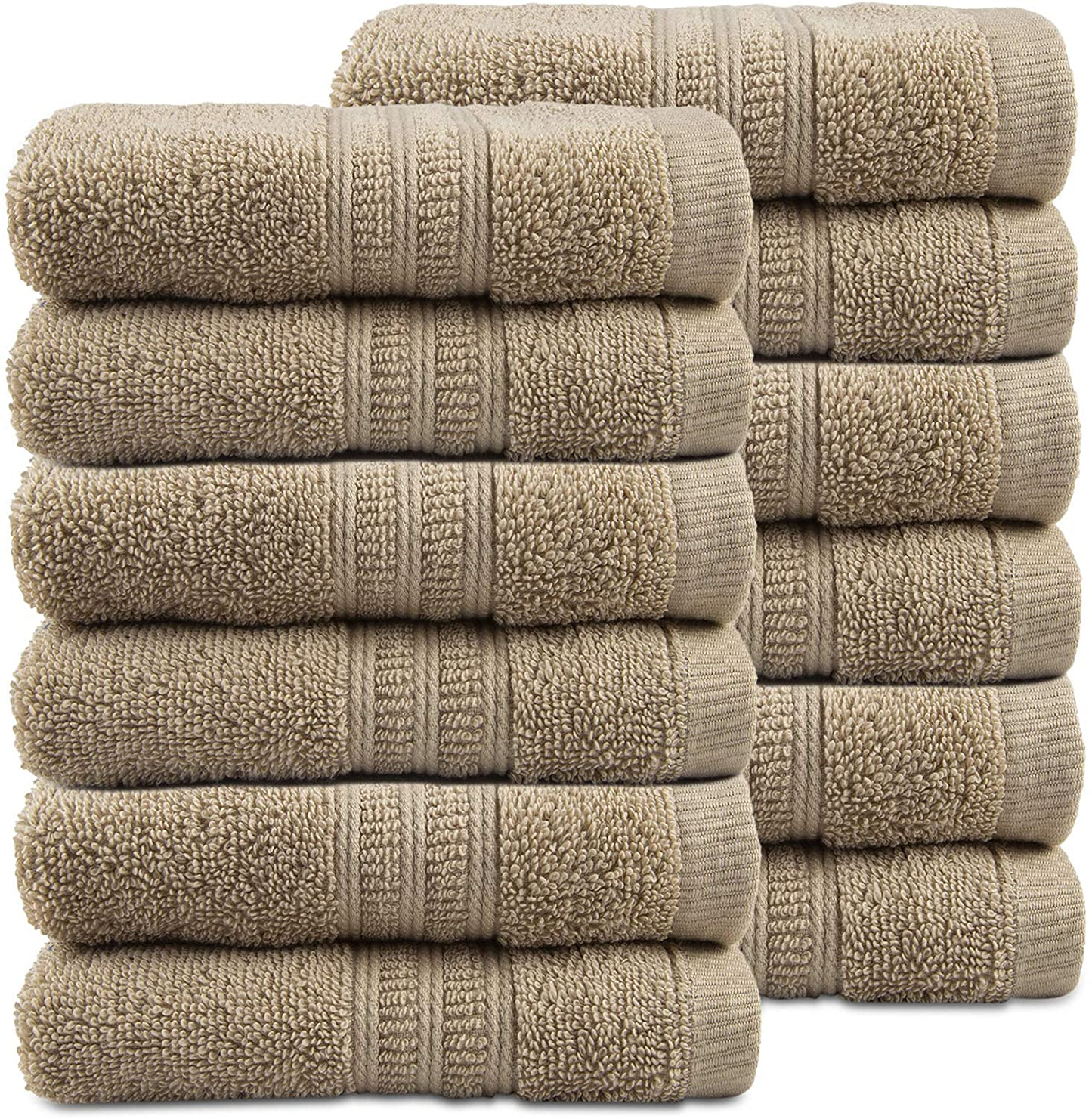 Soft Comfort 100% Air Rich Cotton Yarn Towels, 6 Piece Set - 6 Wash Cloth, Super Soft, High Absorbent, 550 GSM, Machine Washable (Sand)