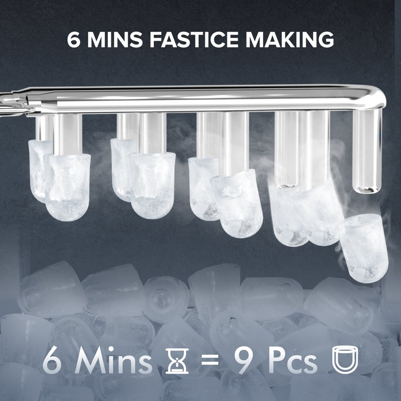 Self-Cleaning Portable Ice Maker Machine with Handle, 9 Bullet-Shaped Ice Cubes Ready in 6 Mins, 26Lbs/24H