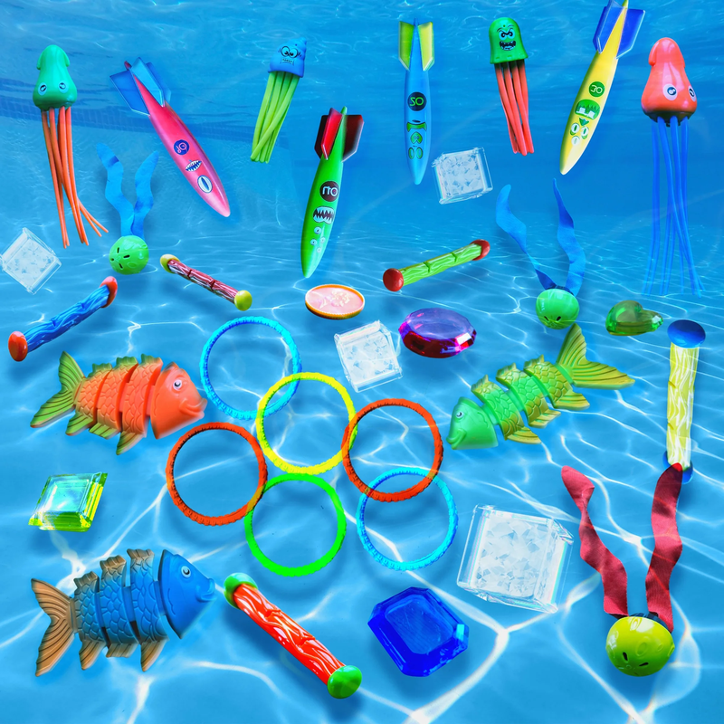 35 Pcs Pool Toys Set with LED Pool Light Cubes & Water Toys