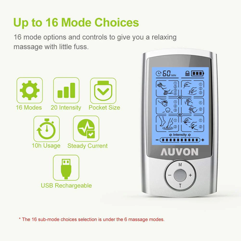 Rechargeable TENS Unit Muscle Stimulator, 3Rd Gen 16 Modes TENS Machine with 8Pcs 2"X2" Premium Electrode Pads