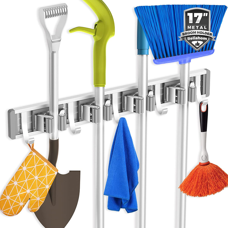 Wall Mount Broom Holder Mop Hanger, Metal Tool Organizer