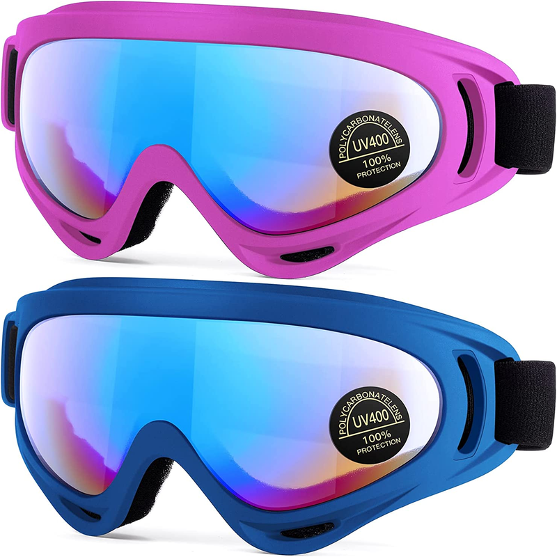 Set of 2 Snow & Ski Goggles for Outdoor Sports & Activities