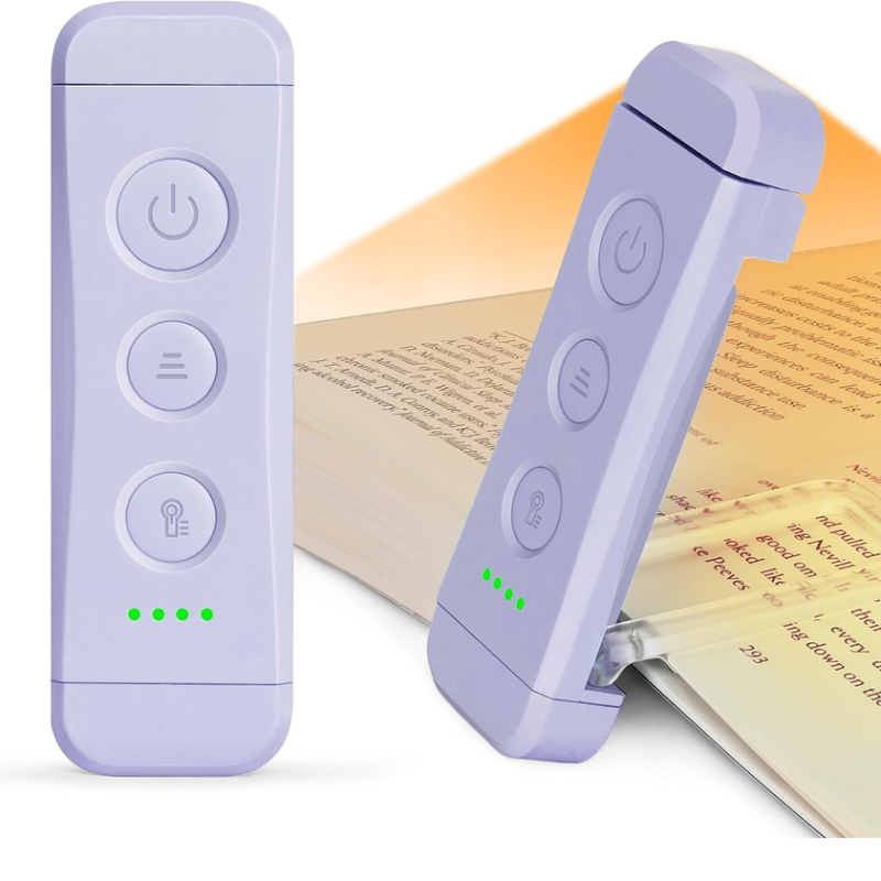 Compact USB Rechargeable Book Light for Reading, Portable Clip-on LED Reading Light, 3 Amber Colors & 5 Brightness Dimmable