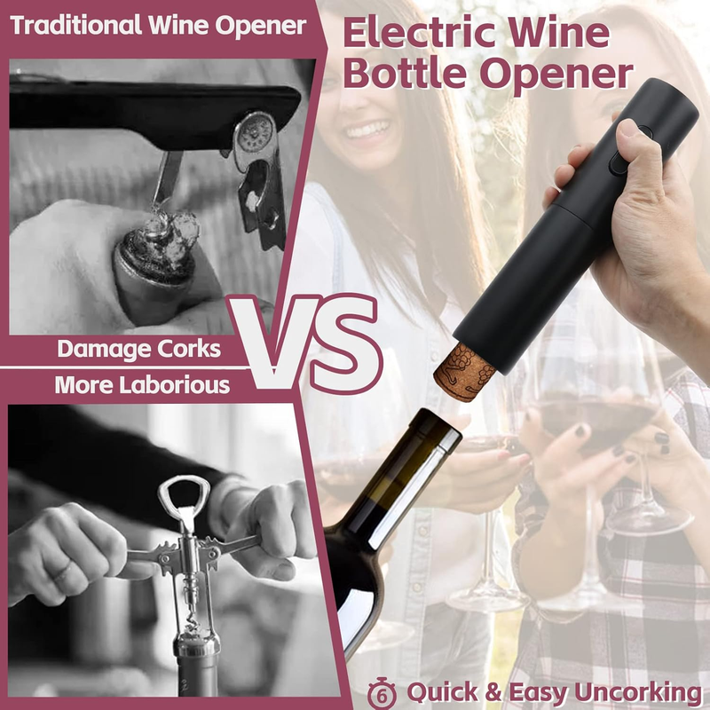 Electric Wine Bottle Opener - Battery Operated Automatic Wine Bottle Opener with Wine Stopper & Foil Cutter