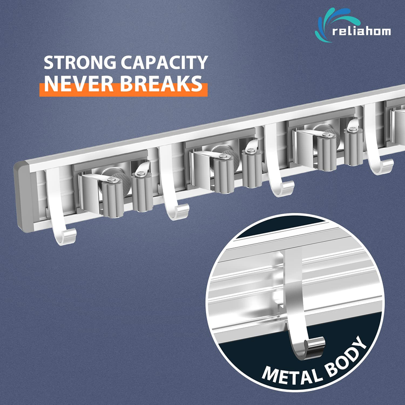 Wall Mount Broom Holder Mop Hanger, Metal Tool Organizer