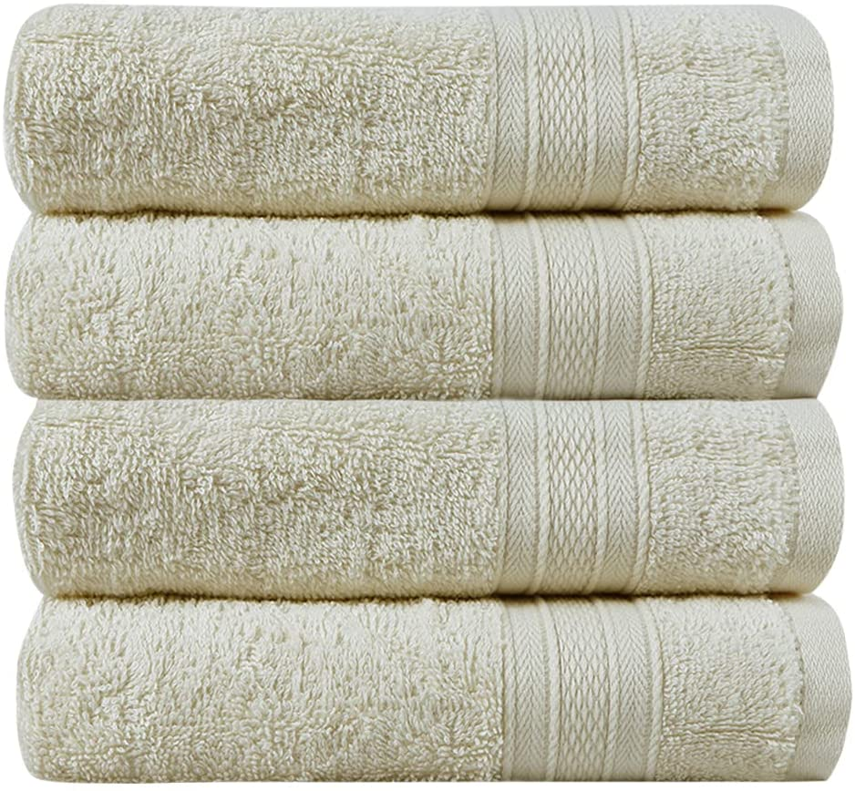 Soft Comfort 100% Air Rich Cotton Yarn Towels, 6 Piece Set - 6 Wash Cloth, Super Soft, High Absorbent, 550 GSM, Machine Washable (Sand)