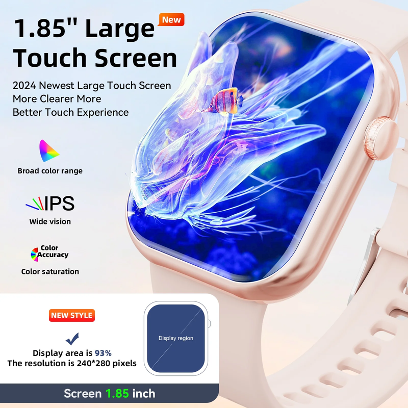 Smartwatch with 1.85" Screen - Answer/Make Calls/100+ Sports Modes/Message Reminder, IP67 Waterproof