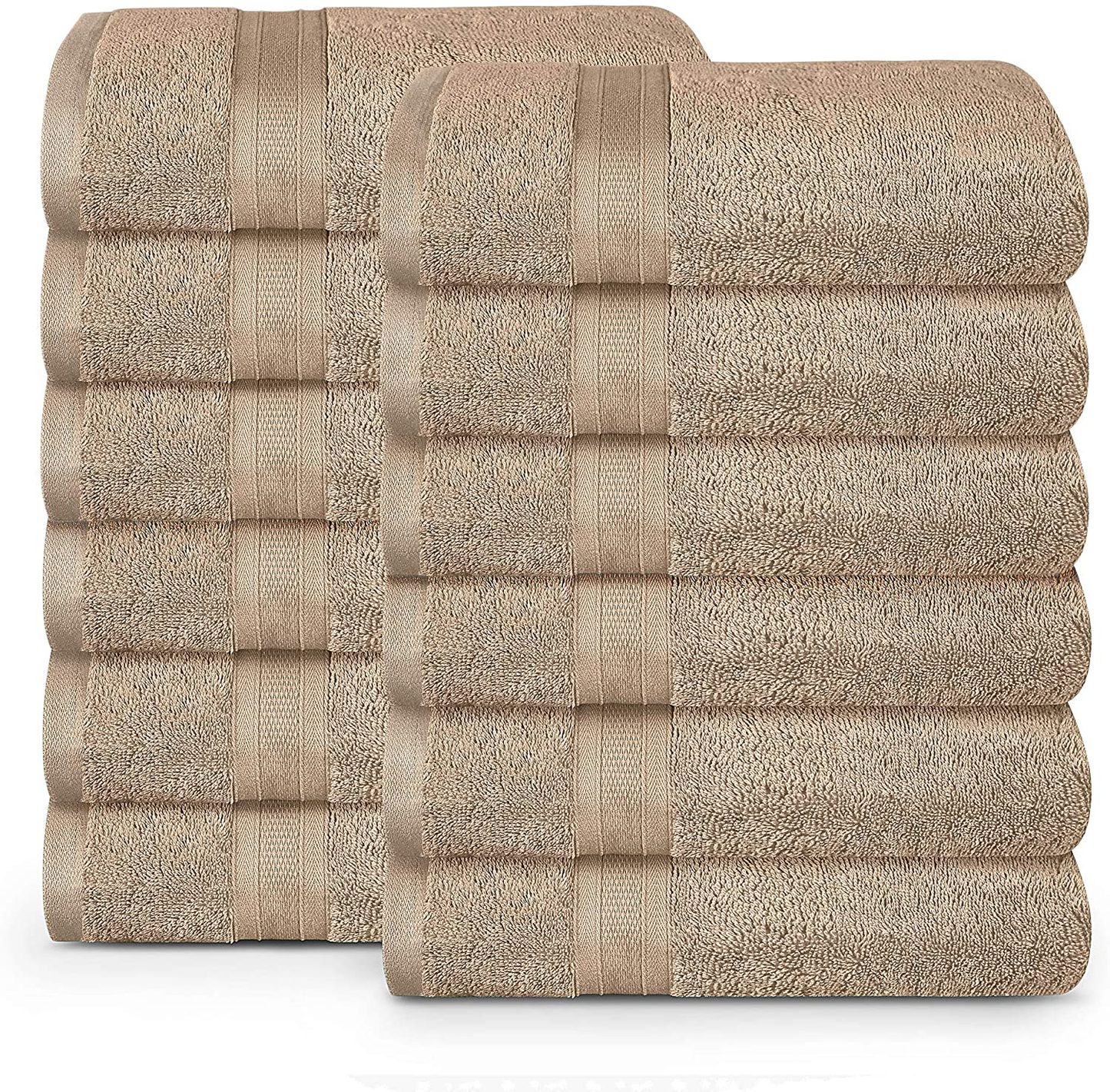 Soft Comfort 100% Air Rich Cotton Yarn Towels, 6 Piece Set - 6 Wash Cloth, Super Soft, High Absorbent, 550 GSM, Machine Washable (Sand)