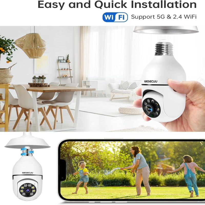 Security Camera Light Bulb - 2K WiFi with Motion Detection, Night Vision, Two-Way Talk