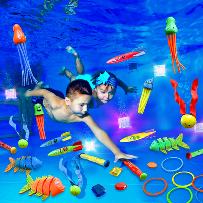 35 Pcs Pool Toys Set with LED Pool Light Cubes & Water Toys