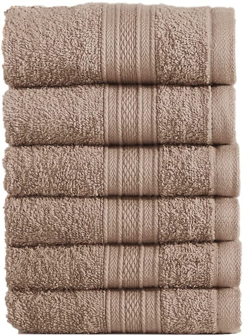 Soft Comfort 100% Air Rich Cotton Yarn Towels, 6 Piece Set - 6 Wash Cloth, Super Soft, High Absorbent, 550 GSM, Machine Washable (Sand)