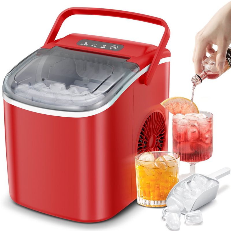 Self-Cleaning Portable Ice Maker Machine with Handle, 9 Bullet-Shaped Ice Cubes Ready in 6 Mins, 26Lbs/24H