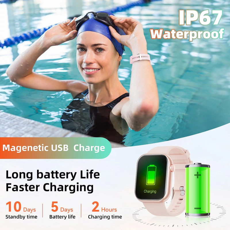 Smartwatch with 1.85" Screen - Answer/Make Calls/100+ Sports Modes/Message Reminder, IP67 Waterproof