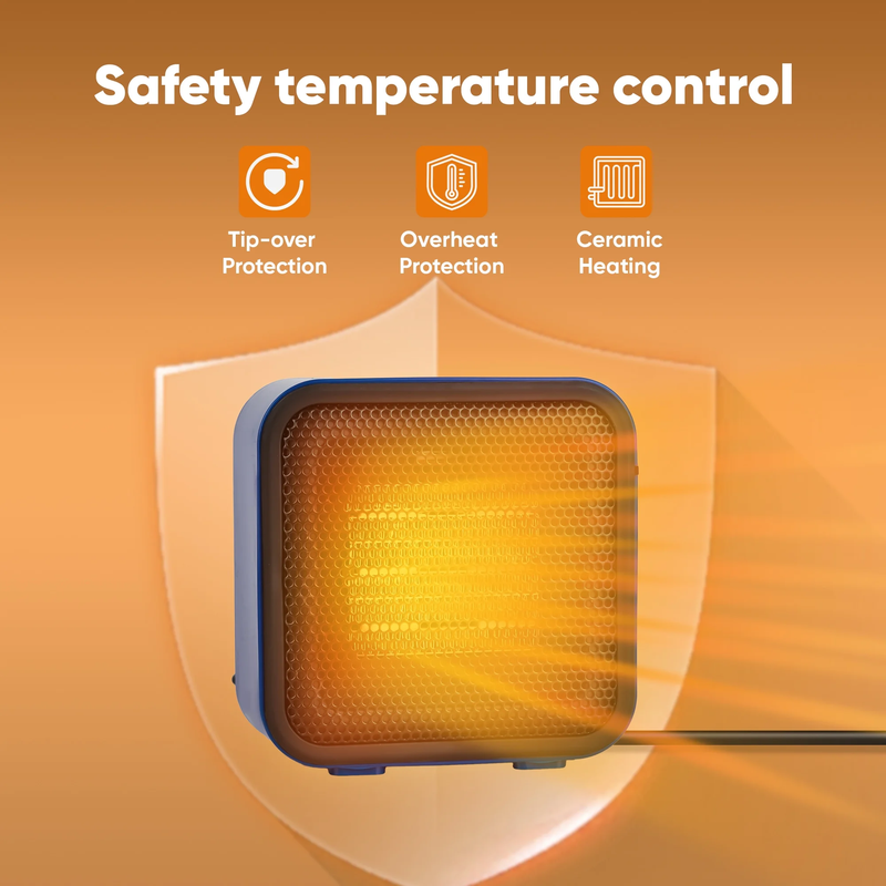 800W Compact Ceramic Fan Space Heater, Overheat & Tip-Over Protection, Low Noise