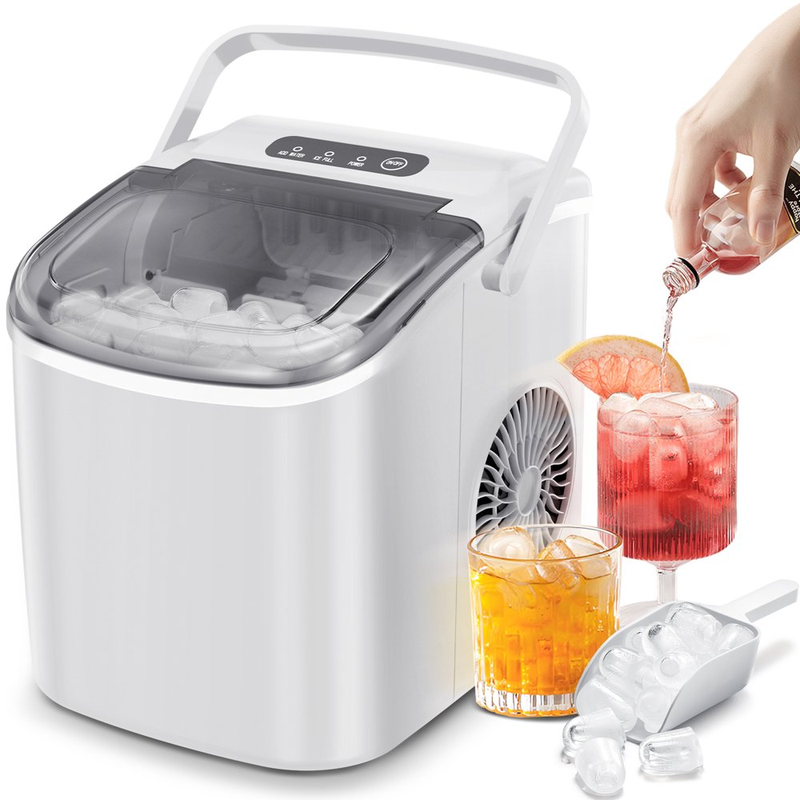 Self-Cleaning Portable Ice Maker Machine with Handle, 9 Bullet-Shaped Ice Cubes Ready in 6 Mins, 26Lbs/24H