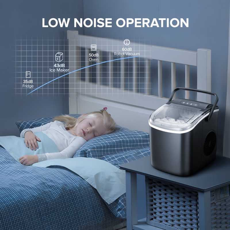 Self-Cleaning Portable Ice Maker Machine with Handle, 9 Bullet-Shaped Ice Cubes Ready in 6 Mins, 26Lbs/24H