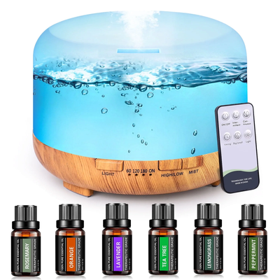 500ml White Aroma Diffuser with 6*10ml Essential Oil and Remote Control
