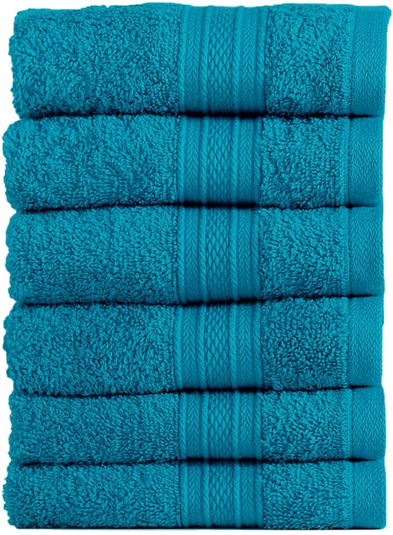 Soft Comfort 100% Air Rich Cotton Yarn Towels, 6 Piece Set - 6 Wash Cloth, Super Soft, High Absorbent, 550 GSM, Machine Washable (Sand)