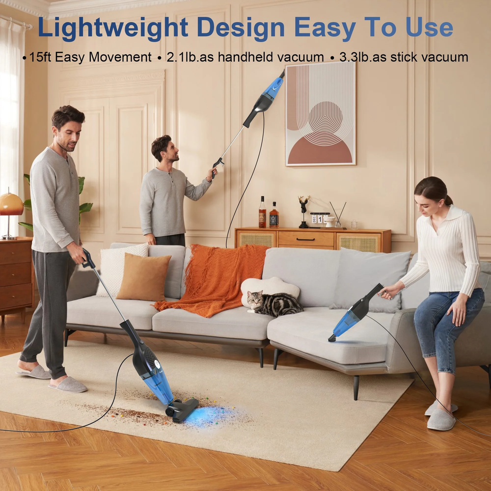 3-In-1 Corded Stick Vacuum Cleaners, 25Kpa Lightweight Handheld Multi-Surface