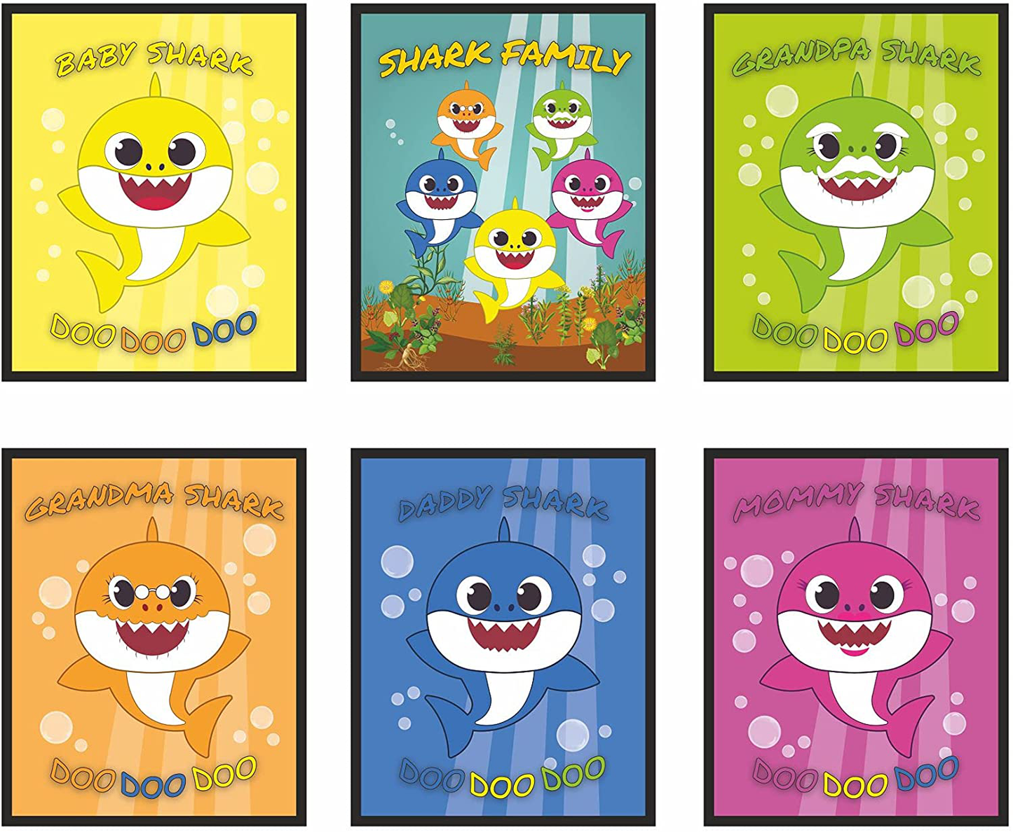 Baby Shark Poster Prints, Set of 6 UNFRAMED(8''x10'')