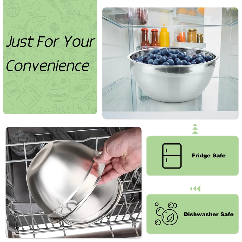 5Pack Nesting Stainless Steel Mixing Bowls Set for Meal Preparation