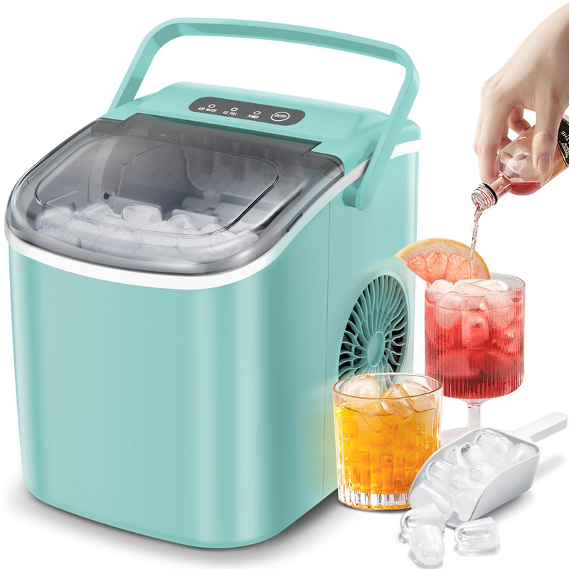 Self-Cleaning Portable Ice Maker Machine with Handle, 9 Bullet-Shaped Ice Cubes Ready in 6 Mins, 26Lbs/24H