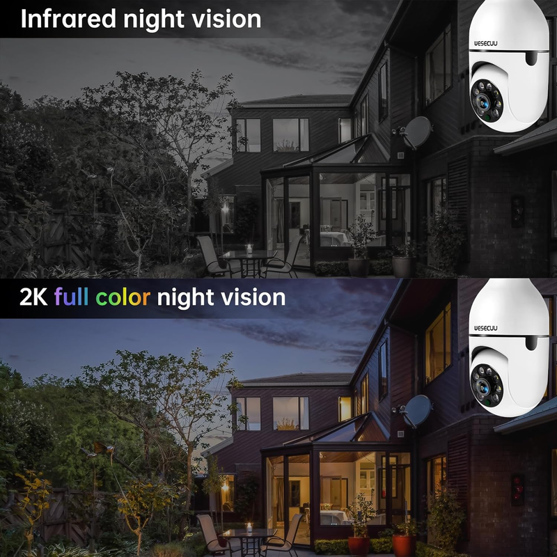 Security Camera Light Bulb - 2K WiFi with Motion Detection, Night Vision, Two-Way Talk