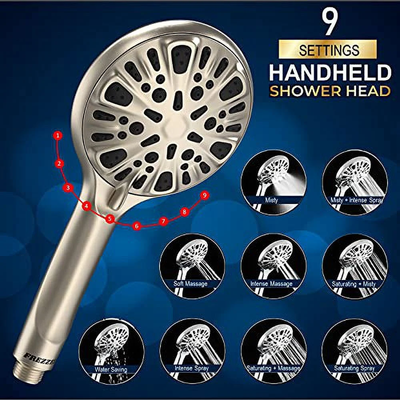 High Pressure Shower Head with Handheld 9 Spray Settings Detachable with Hose