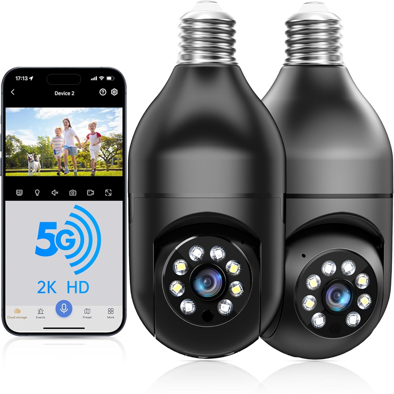 Security Camera Light Bulb - 2K WiFi with Motion Detection, Night Vision, Two-Way Talk