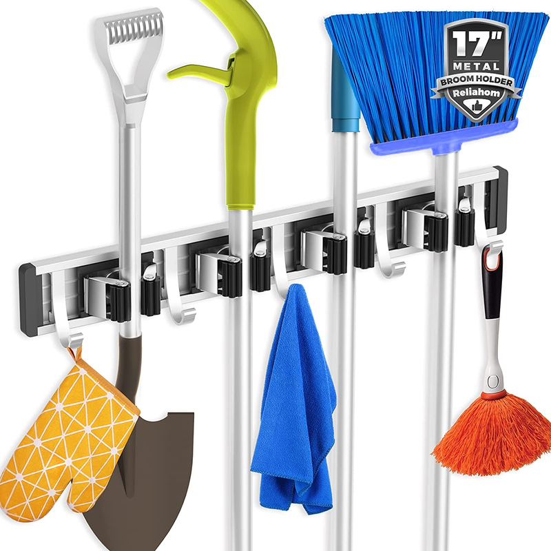 Wall Mount Broom Holder Mop Hanger, Metal Tool Organizer