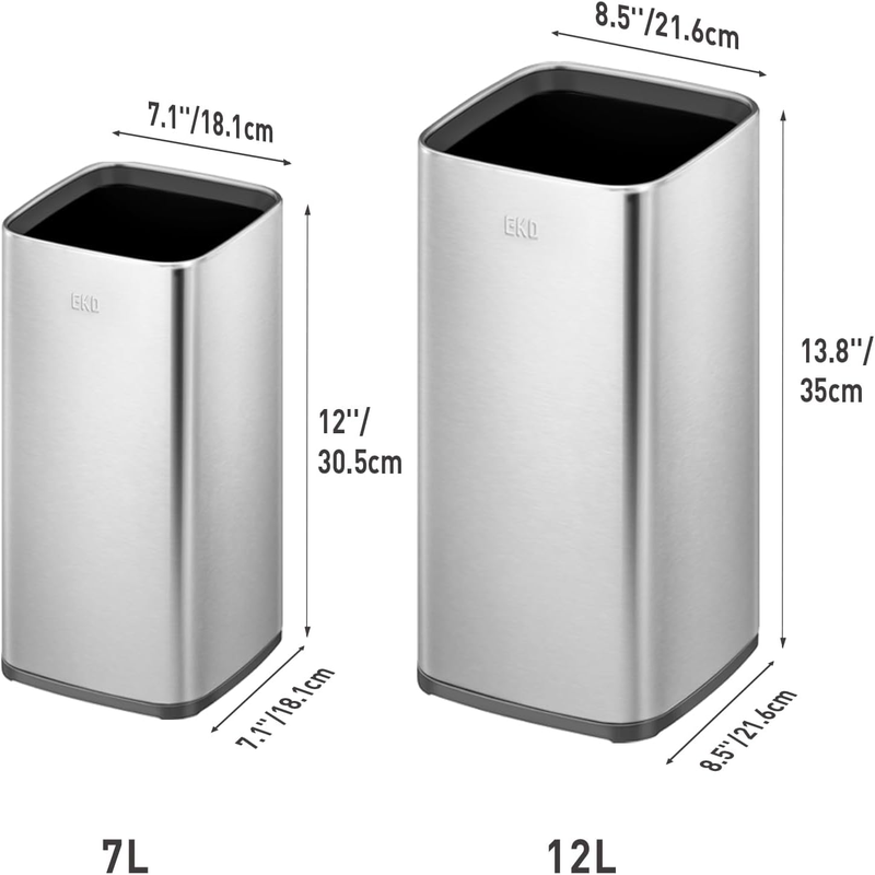 2 Pack Stainless Steel Open Top Trash Cans with Removable Inner Baskets