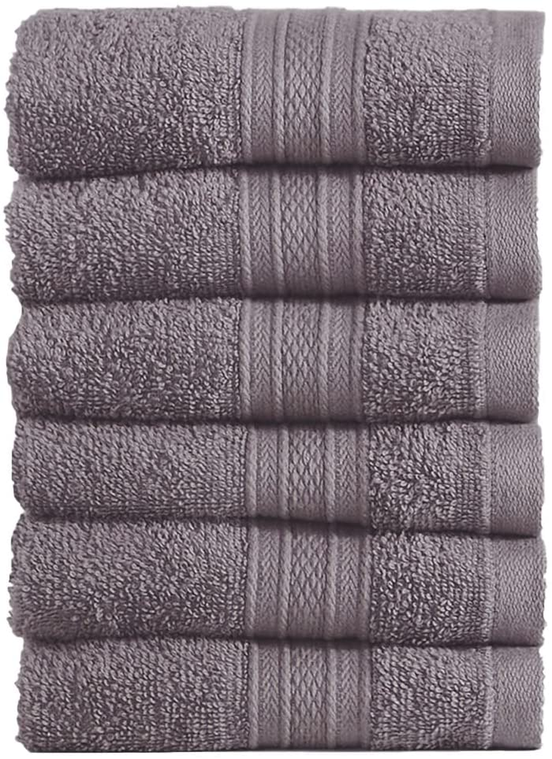 Soft Comfort 100% Air Rich Cotton Yarn Towels, 6 Piece Set - 6 Wash Cloth, Super Soft, High Absorbent, 550 GSM, Machine Washable (Sand)